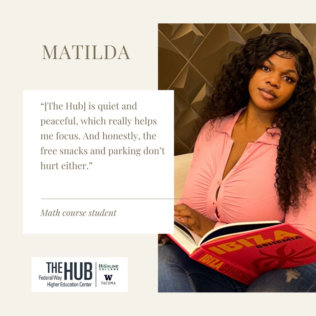 Matilda: “[The Hub] is quiet and peaceful, which really helps me focus. And honestly, the free snacks and parking don’t hurt either.”