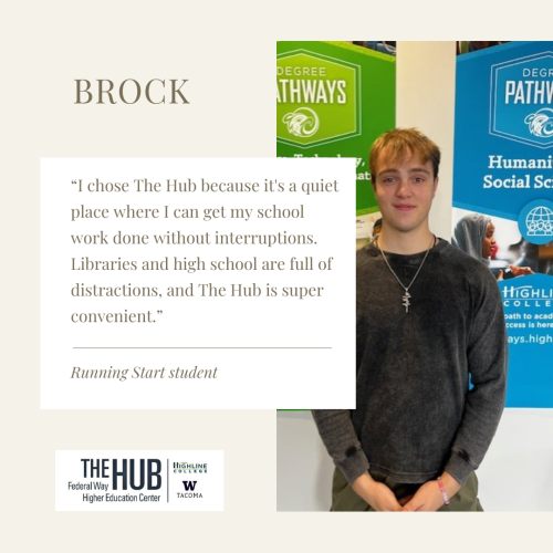 Brock: “I chose The Hub because it's a quiet place where I can get my school work done without interruptions. Libraries and high school are full of distractions, and The Hub is super convenient.”