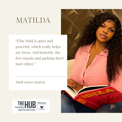Matilda: “[The Hub] is quiet and peaceful, which really helps me focus. And honestly, the free snacks and parking don’t hurt either.”
